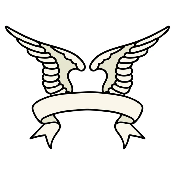 Традиционная Татуировка Знаменем Крыла — стоковый вектор