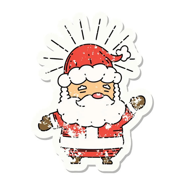 Ношенная Старая Наклейка Стиле Санта Клауса Рождество — стоковый вектор
