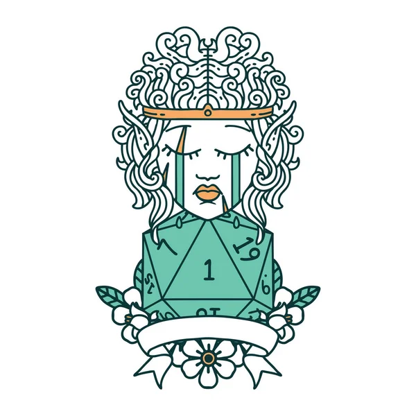 Style Tatouage Rétro Triste Elfe Caractère Barbare Avec Rouleau Naturel — Image vectorielle