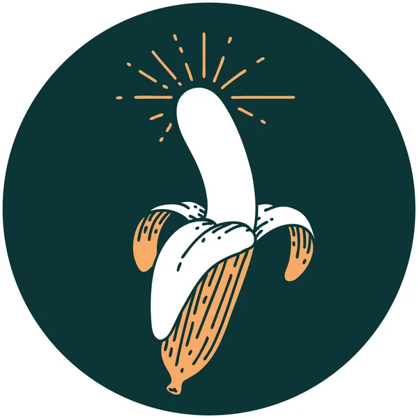 Ikona Stylu Tetování Loupaný Banán — Stockový vektor