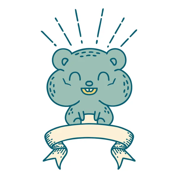 Bannière Défilement Avec Hamster Heureux Style Tatouage — Image vectorielle