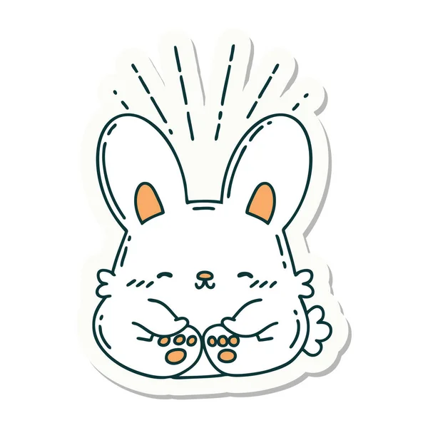 Stiker Dari Sebuah Tato Gaya Kelinci Bahagia - Stok Vektor