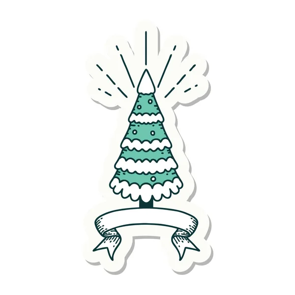 Dövme Stili Kar Çam Ağacının Etiketi — Stok Vektör