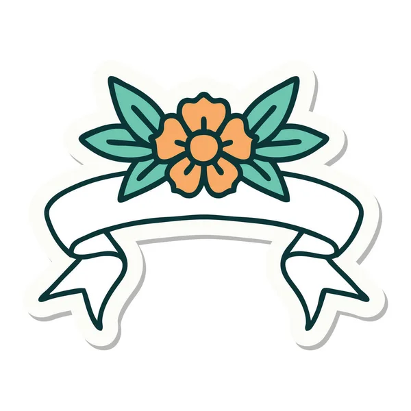 花のバナーとタトゥースタイルのステッカー — ストックベクタ