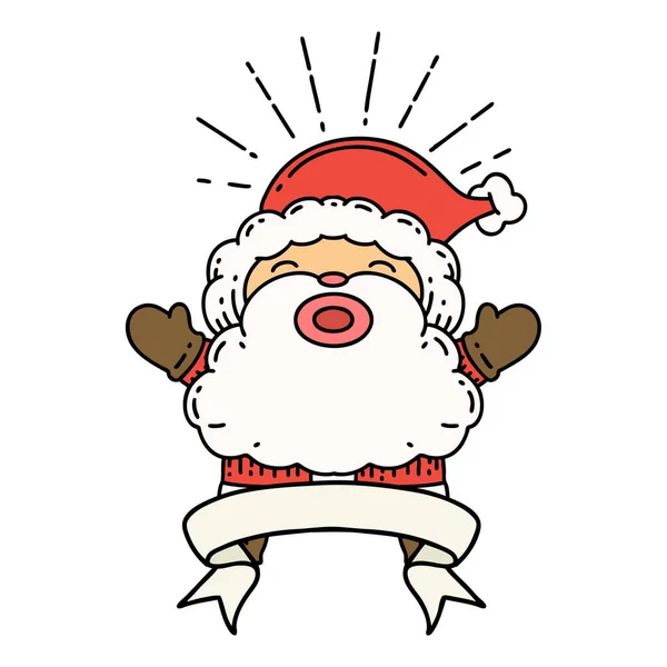 Scroll Banner Tattoo Style Santa Claus Christmas Character — Stock Vector