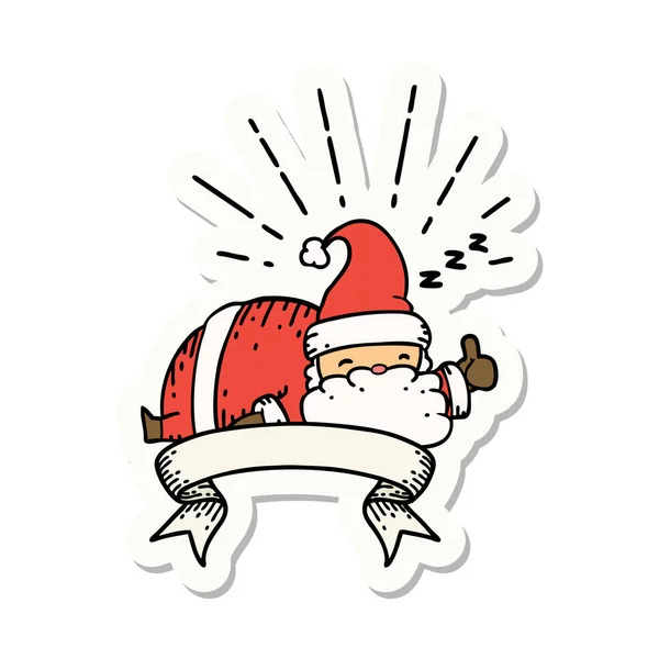 Autocollant Style Tatouage Père Noël Claus Personnage Noël Dormir — Image vectorielle
