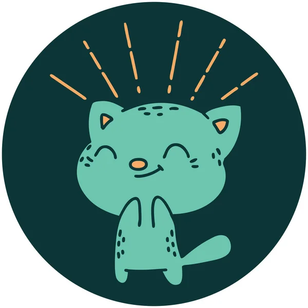 タトゥースタイルのハッピー猫のアイコン — ストックベクタ