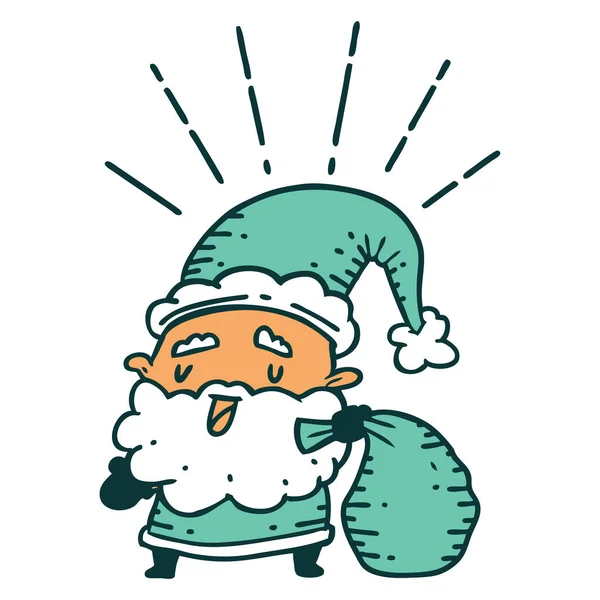 Απεικόνιση Ενός Παραδοσιακού Στυλ Τατουάζ Άγιος Βασίλης Χαρακτήρα Χριστούγεννα Σάκο — Διανυσματικό Αρχείο