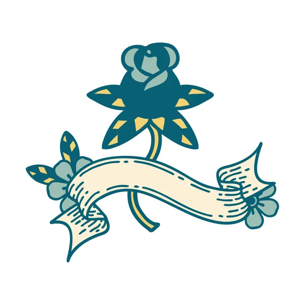 Традиционная Татуировка Знаменем Розы — стоковый вектор