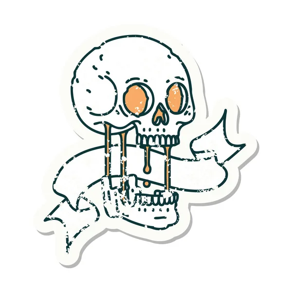 Worn Old Sticker Banner Skull — Stock Vector