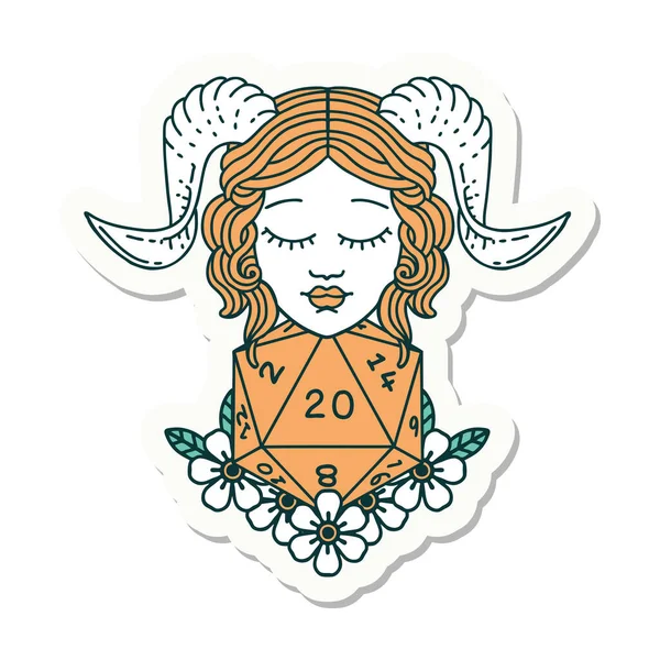 Doğal 20 D20 zarla yapıştırılmış etiket.