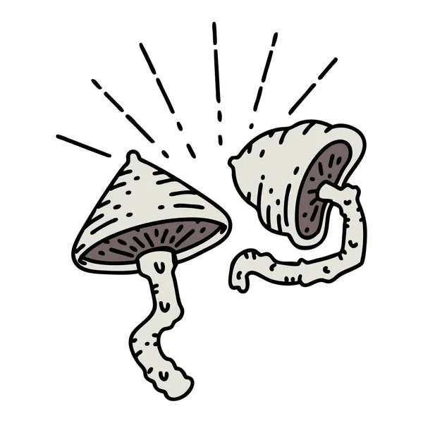 Illustration Einer Traditionellen Tätowierung Pilze — Stockvektor