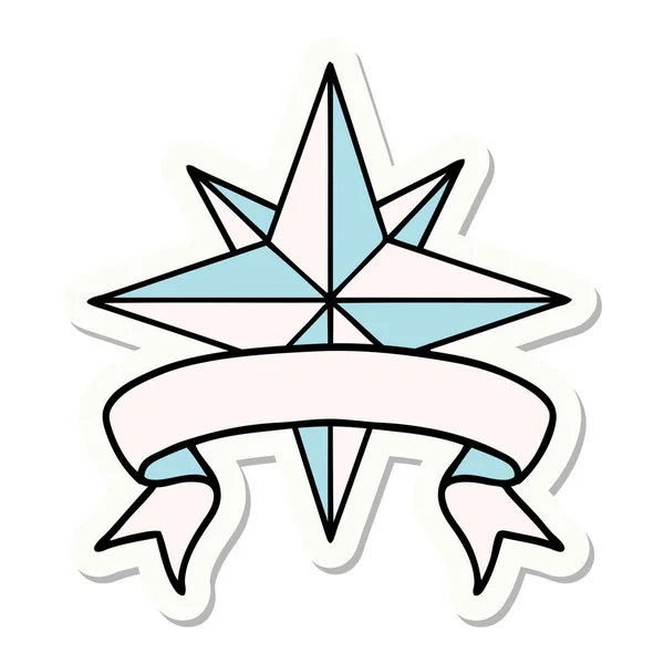 Tetoválás Stílus Matrica Banner Egy Csillag — Stock Vector