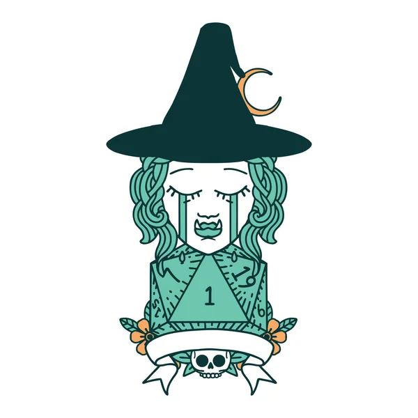 Retro Tattoo Style Crying Half Orc Witch Character Natural One — Stock Vector