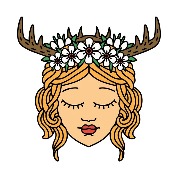 Retro Tattoo Style Human Druid Character Face — Stock Vector