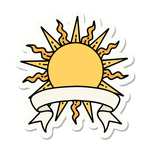 Autocollant Style Tatouage Avec Bannière Soleil — Image vectorielle