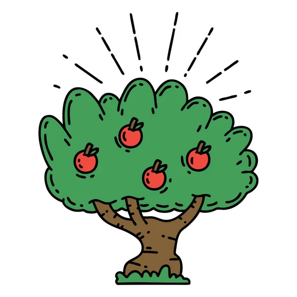 Ilustración Árbol Manzana Estilo Tradicional Tatuaje — Archivo Imágenes Vectoriales