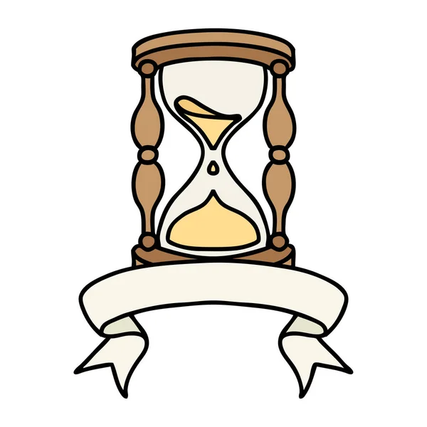 Tatuaje Tradicional Con Banner Vaso Una Hora — Vector de stock