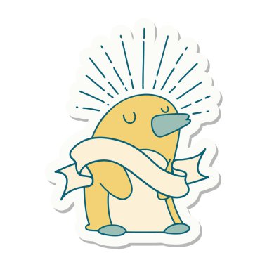 Dövme stili mutlu penguen çıkartması.