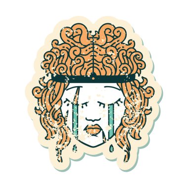 Ağlayan bir insan barbarının grunge çıkartması.