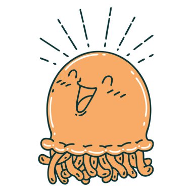 Geleneksel dövme stili mutlu denizanasının çizimi