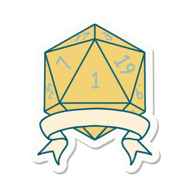 Doğal bir d20 zar çıkartması.