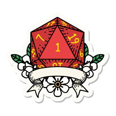 Doğal bir d20 zar çıkartması.