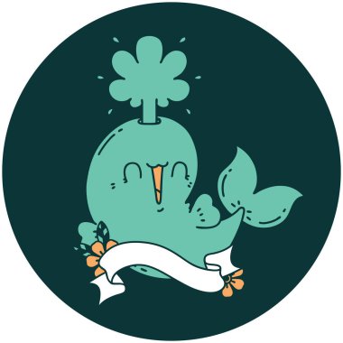 Dövme stili simgesi Mutlu balina karakteri fışkırtan