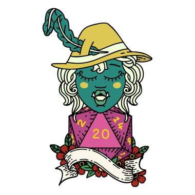 Retro Dövme Tarzı Doğuştan yirmi zarlı yarım ork ozanı söylüyor