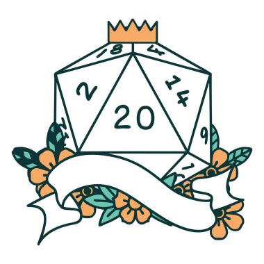 Retro Dövme Biçimi Doğal 20 D20 zar atma