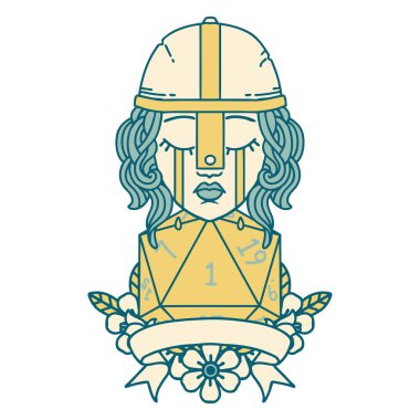 Retro Dövme Tarzı Ağlayan İnsan Dövüşçüsü Doğal bir D20 zarla