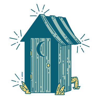 Geleneksel dövme stili açık hava tuvaletinin çizimi