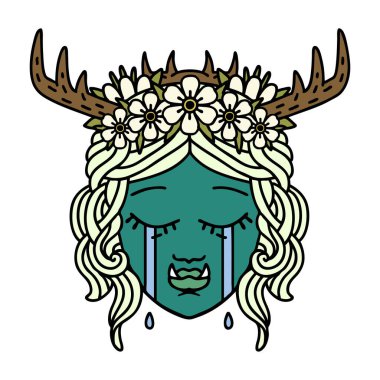 Retro Dövme Tarzı Üzgün yarım ork Druid karakter yüzü