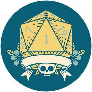 Retro Dövme Biçimi Doğal bir d20 zar atma