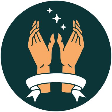 Mistik el sancağıyla dövme stili simgesi