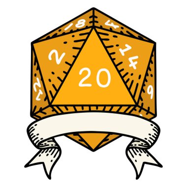 Retro Dövme Biçimi Doğal 20 kritik vuruş D20 zar atma