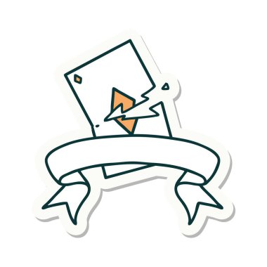 Yırtık bir kartın pankartıyla dövme stili etiketi