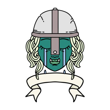 Retro Dövme Tarzı Ağlayan Ork savaşçı karakter yüzü