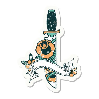 Hançer ve çiçeklerle süslenmiş eski bir etiket