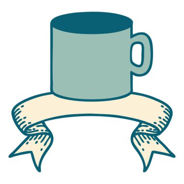 Bir fincan kahve bayrağıyla geleneksel dövme.