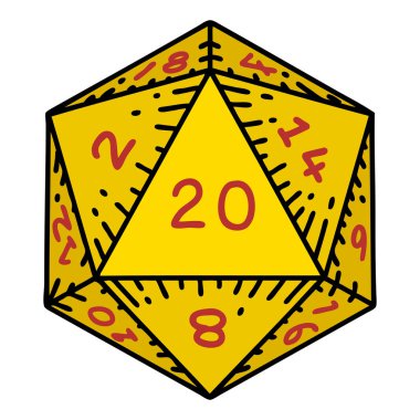 Retro Dövme Biçimi Doğal 20 D20 zar atma