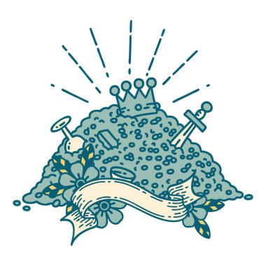 Dövme stili altın yığını ile parşömen afişi