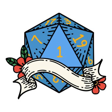 Retro Dövme Biçimi Doğal bir d20 zar atma