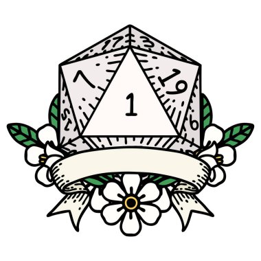 Retro Dövme Biçimi Doğal bir d20 zar atma