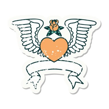 Kanatlı bir kalbin bayrağını taşıyan eski bir etiket