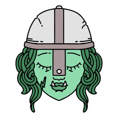 Retro Dövme Biçimli Ork savaşçı yüzü