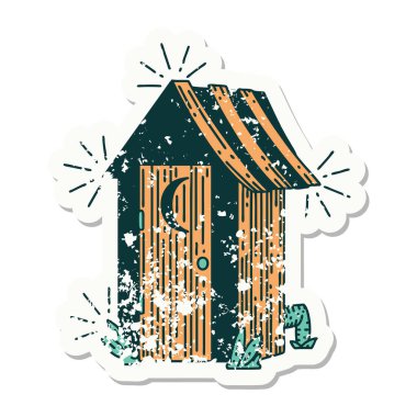 Dövme stili eski bir çıkartma. Açık hava tuvaleti.