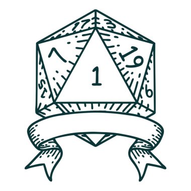 Retro Dövme Biçimi Doğal bir d20 zar atma