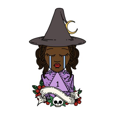 Retro Dövme Tarzı Ağlayan insan cadı doğal D20 ruloyla