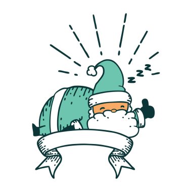 Dövme stili Noel Baba Noel Baba karakteri uyuyan parşömen afişi.